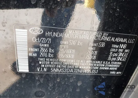 2022 Hyundai Santa Fe Sel from USA, damaged, VIN 5NMS2DAJ2NH405351